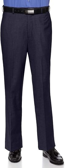 Mens Slim fit Dress Pants Flat-Front - Modern Formal Business Wrinkle Free No Iron - Navy