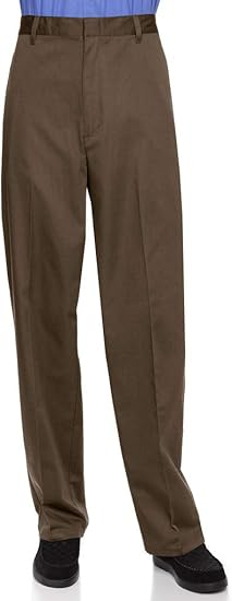 AKA Half Elastic Wrinkle Free Flat Front Men's Slacks – Relaxed Fit Twill Casual Pant - Brown