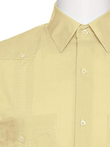 Short Sleeve Guayabera Shirt - for Men Cuban Linen Look - Honey