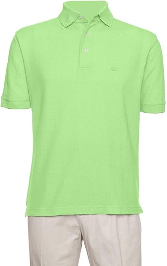 AKA Men's Solid Polo Shirt Classic Fit - Pique Chambray Collar Comfortable Quality - Spring Green