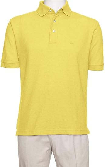 AKA Men's Solid Polo Shirt Classic Fit - Pique Chambray Collar Comfortable Quality - Dark Yellow