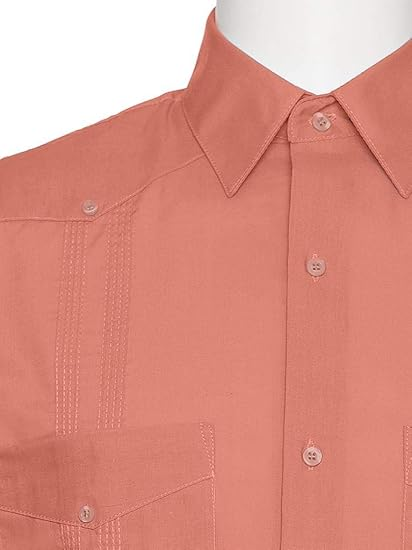 Short Sleeve Guayabera Shirt - for Men Cuban Linen Look - Rust