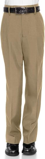 Boys Dress Pants Flat-Front - Slim fit Dress Slacks - Tan