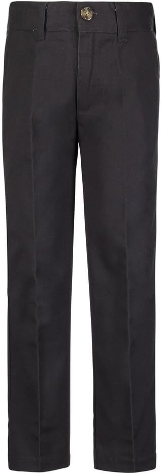 Boys Uniform Straight Twill Pant - Flat Front Wrinkle Free Cotton Slacks - Grey