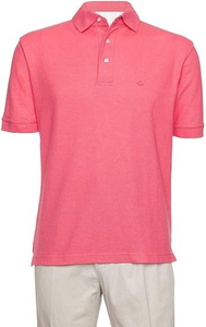 AKA Men's Solid Polo Shirt Classic Fit - Pique Chambray Collar Comfortable Quality - Coral