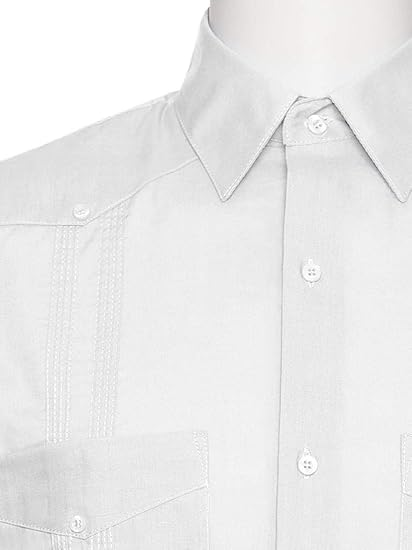 Short Sleeve Guayabera Shirt - for Men Cuban Linen Look - White