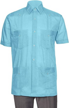 Load image into Gallery viewer, Short Sleeve Guayabera Shirt - for Men Cuban Linen Look - Teal
