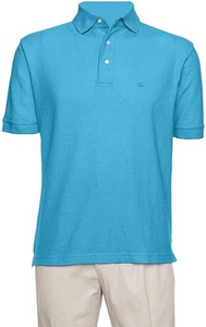 AKA Men's Solid Polo Shirt Classic Fit - Pique Chambray Collar Comfortable Quality - Turquoise