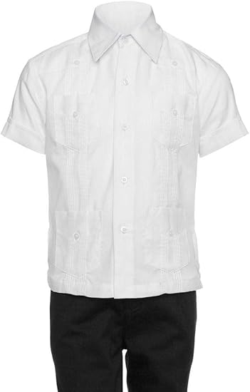 Big Boy's Little Boys Short Sleeve Linen Look Guayabera Shirt - White