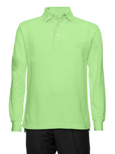 Load image into Gallery viewer, Men&#39;s Spring Green Solid Polo Shirt Classic Fit - Pique Chambray Collar- Long Sleeve
