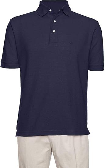 AKA Men's Solid Polo Shirt Classic Fit - Pique Chambray Collar Comfortable Quality - Navy