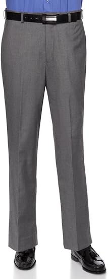 Mens Slim fit Dress Pants Flat-Front - Modern Formal Business Wrinkle Free No Iron - Grey