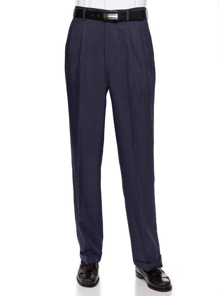 RGM Men’s Pleated Black Polyester Dress Pants – Regular & Expandable Waist