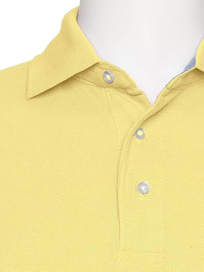 AKA Men's Solid Polo Shirt Classic Fit - Pique Chambray Collar Comfortable Quality - Dark Yellow