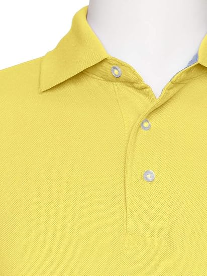 AKA Men's Solid Polo Shirt Classic Fit - Pique Chambray Collar Comfortable Quality - Maize