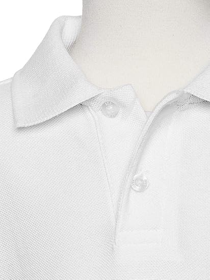 AKA Boys Wrinkle-Free Polo Shirt - Pique Chambray Collar Comfortable Quality - White - Short Sleeve