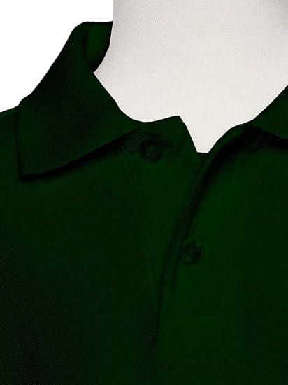 AKA Boys Wrinkle-Free Polo Shirt - Pique Chambray Collar Comfortable Quality - Hunter Green - Short Sleeve