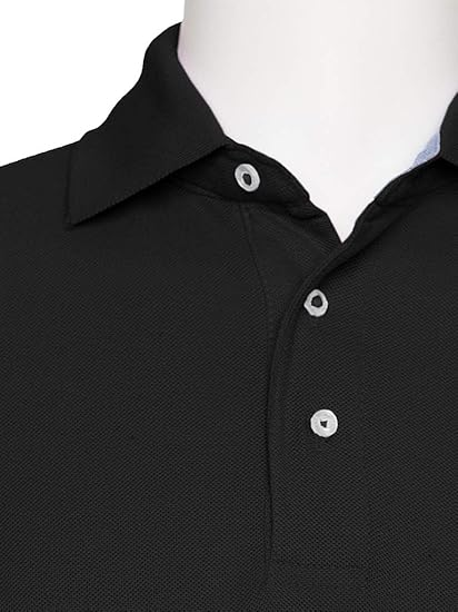 AKA Men's Solid Polo Shirt Classic Fit - Pique Chambray Collar Comfortable Quality - Black