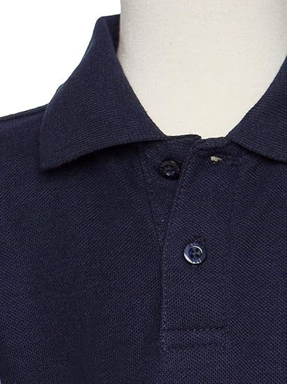 AKA Boys Wrinkle-Free Polo Shirt - Pique Chambray Collar Comfortable Quality - Navy - Short Sleeve
