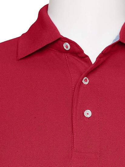 AKA Men's Solid Polo Shirt Classic Fit - Pique Chambray Collar Comfortable Quality - Red