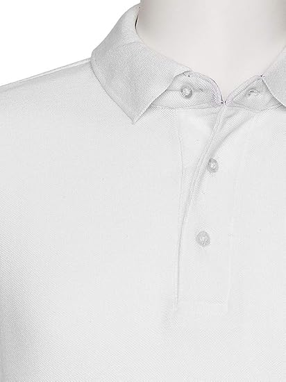 AKA Men's Solid Polo Shirt Classic Fit - Pique Chambray Collar Comfortable Quality - White