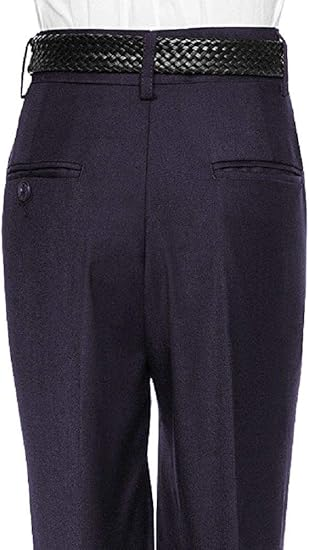 Boys Dress Pants Flat-Front - Slim fit Dress Slacks - Navy-poly-rayon