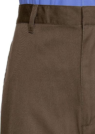 AKA Half Elastic Wrinkle Free Flat Front Men's Slacks – Relaxed Fit Twill Casual Pant - Brown