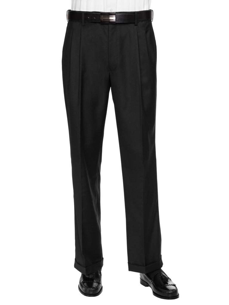 GIOVANNI UOMO Men’s Pleated Front Expandable Waist Dress Pants – Black, Cuffed Hem