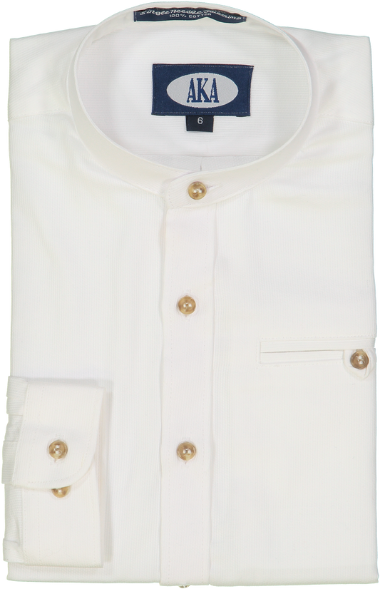 Boys White Dobby Striped Mandarin Collar Dress Shirt Short Sleeve