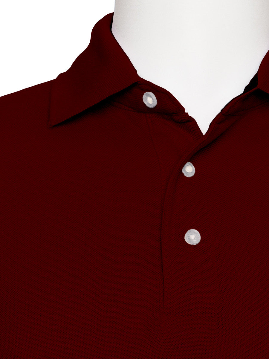 Men's Burgundy Solid Polo Shirt Classic Fit - Pique Chambray Collar- large sizes- Long Sleeve