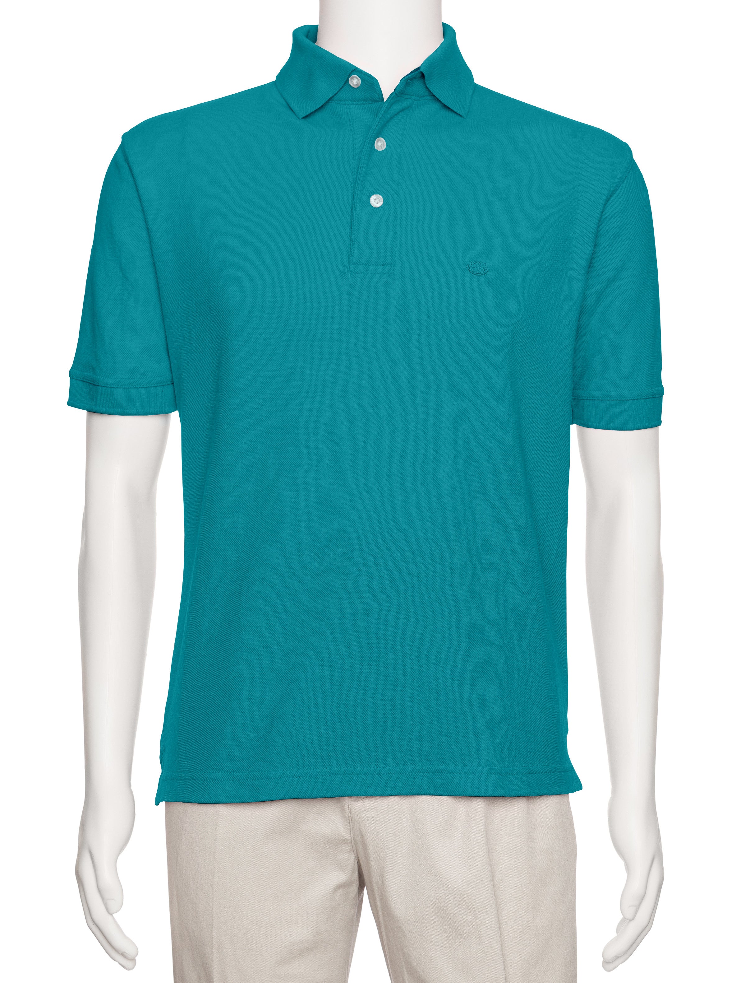 Men's Aqua Solid Polo Shirt Classic Fit - Pique Chambray Collar