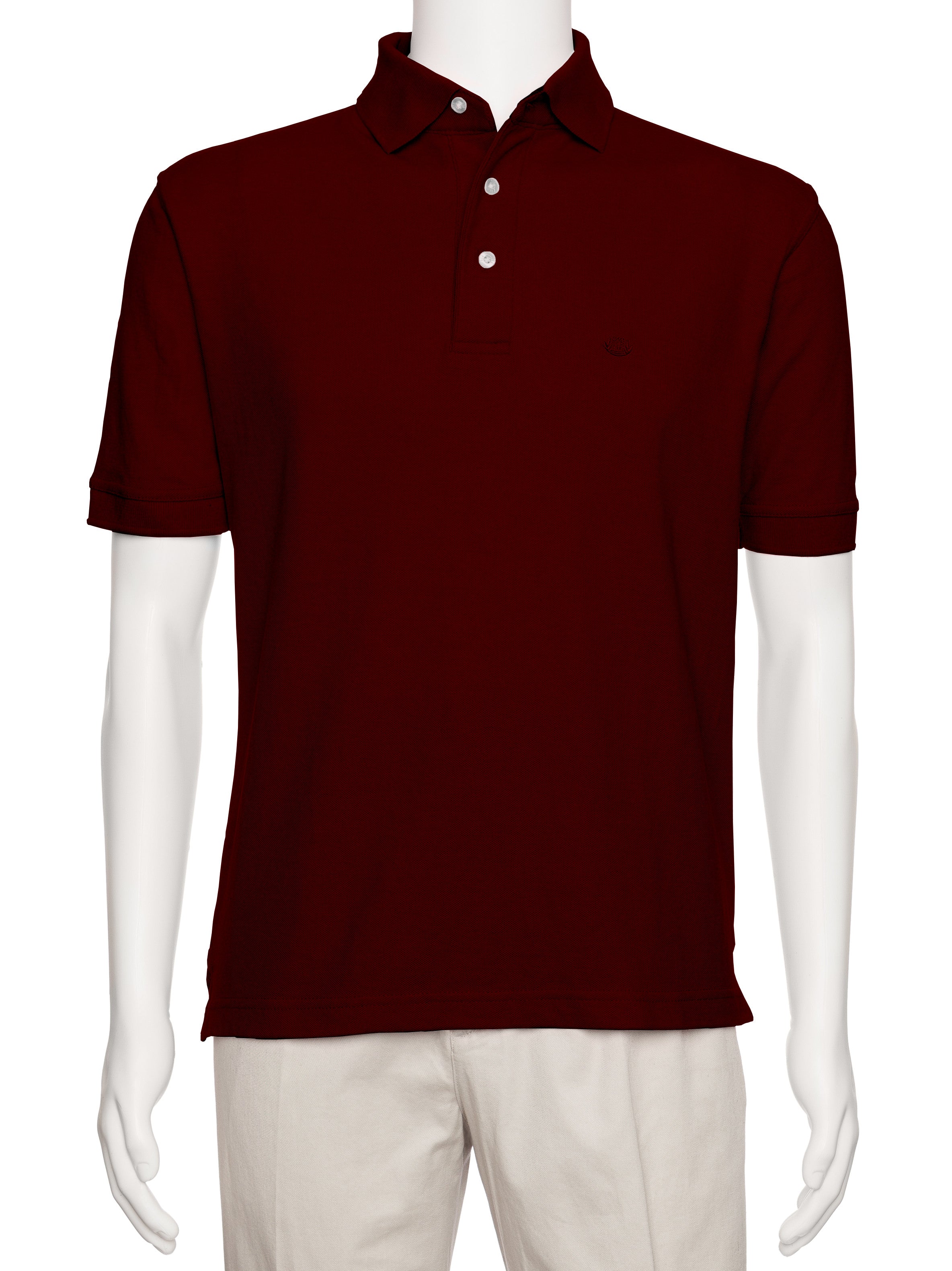 Men's Burgundy Solid Polo Shirt Classic Fit - Pique Chambray Collar