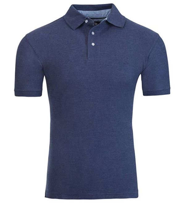 Men's Heather Blue Solid Polo Shirt Classic Fit - Pique Chambray Collar- large sizes