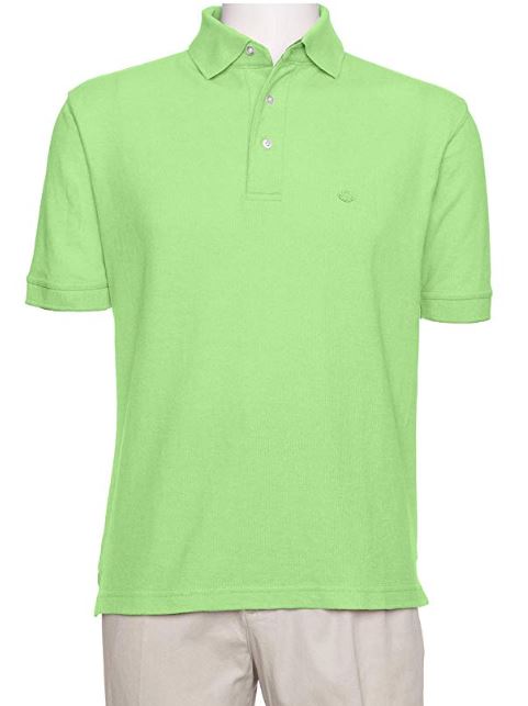 Men's Spring Green Solid Polo Shirt Classic Fit - Pique Chambray Collar- Short Sleeve