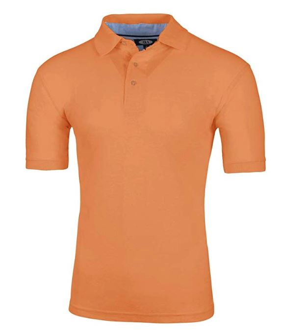 Men's Tangerine Solid Polo Shirt Classic Fit - Pique Chambray Collar- Short Sleeve