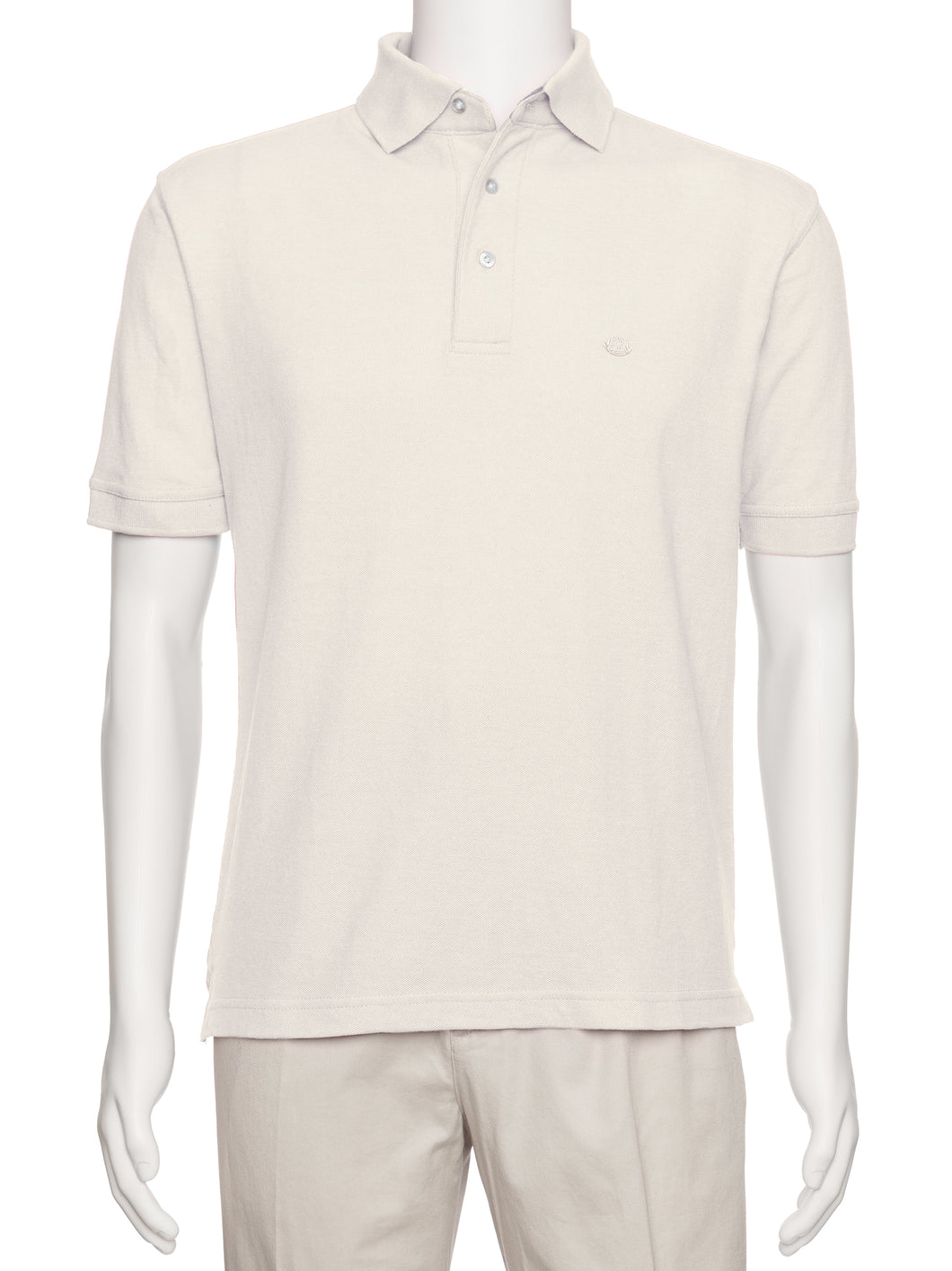 Men's Cream Solid Polo Shirt Classic Fit - Pique Chambray Collar- large sizes