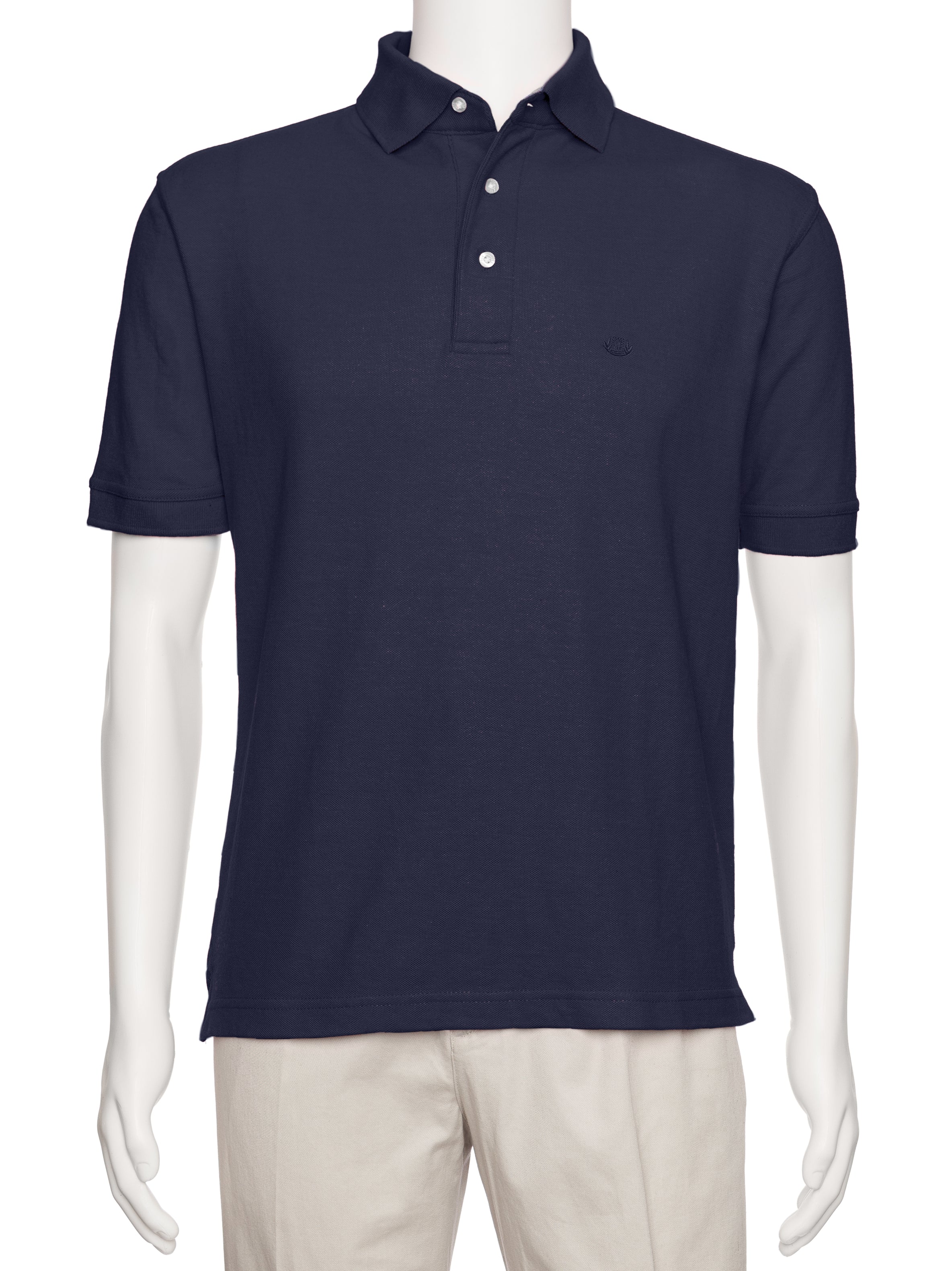 Men's Navy Solid Polo Shirt Classic Fit - Pique Chambray Collar- large sizes