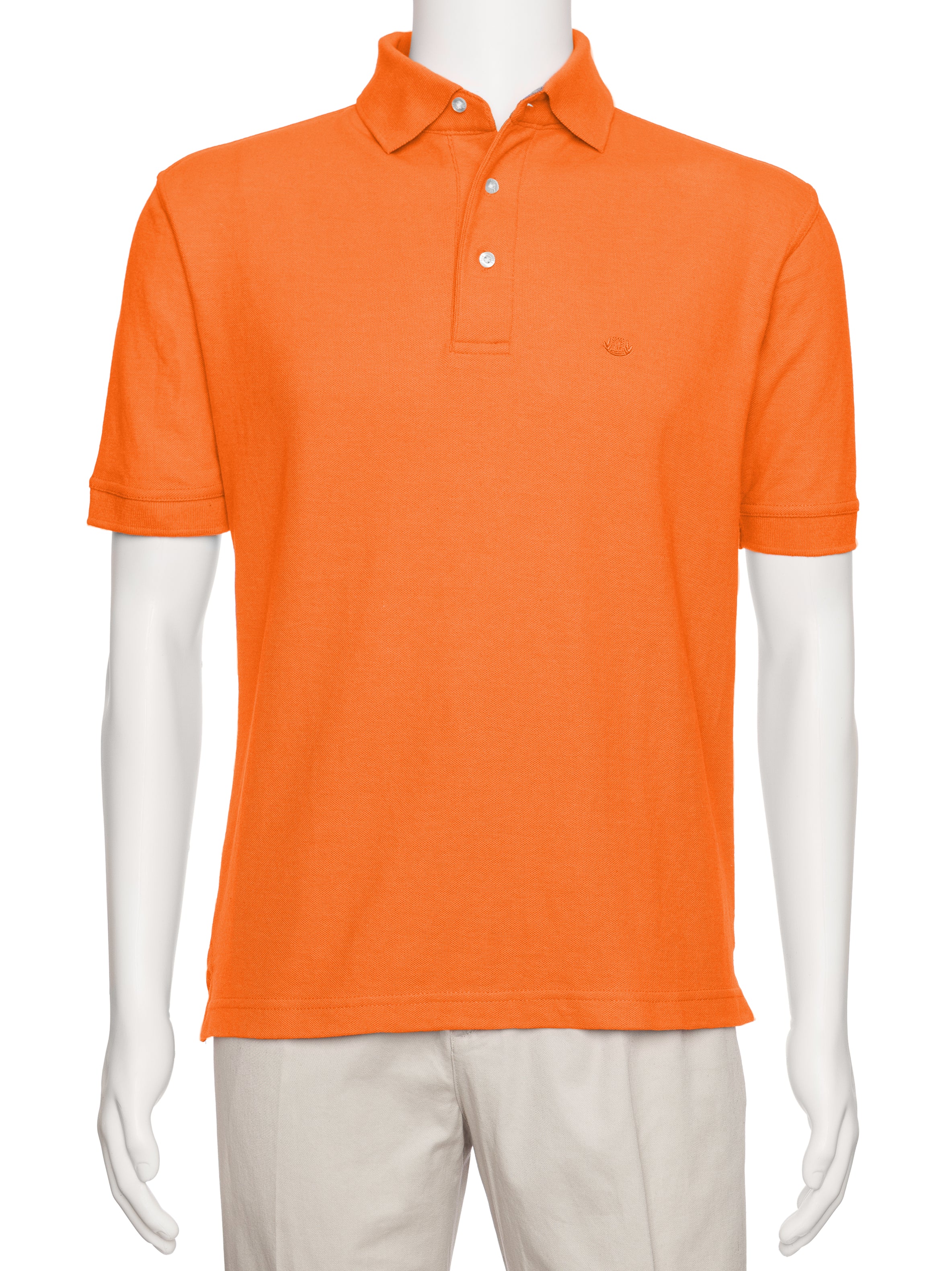 Men's Orange Solid Polo Shirt Classic Fit - Pique Chambray Collar- Short Sleeve