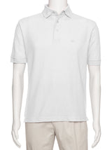 Men's White Solid Polo Shirt Classic Fit - Pique Chambray Collar- large sizes- Short Sleeve