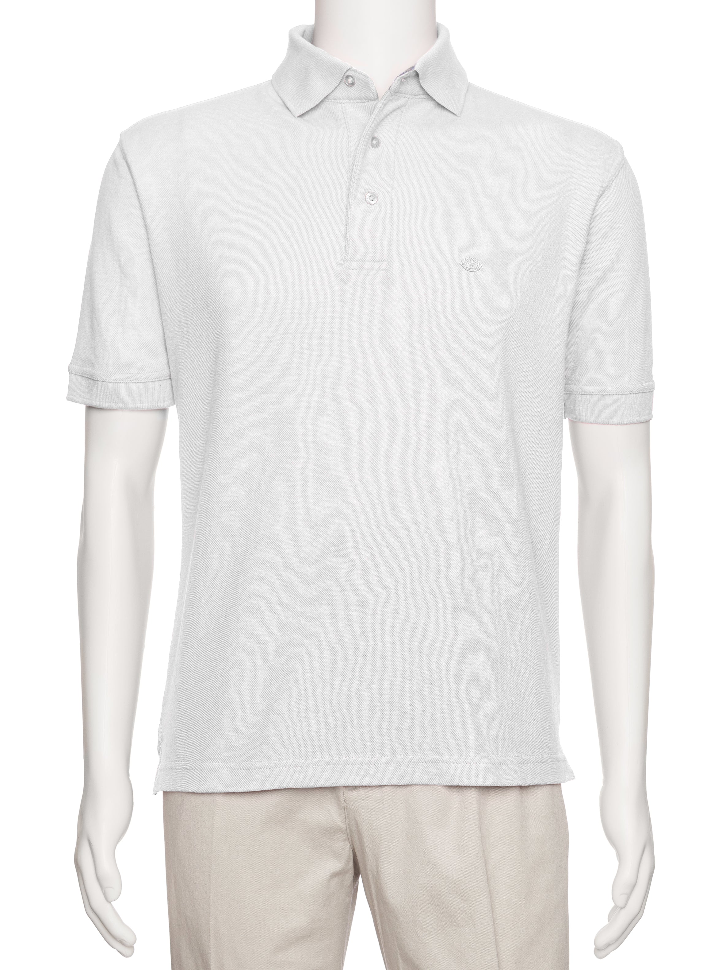 Men's White Solid Polo Shirt Classic Fit - Pique Chambray Collar- large sizes- Short Sleeve