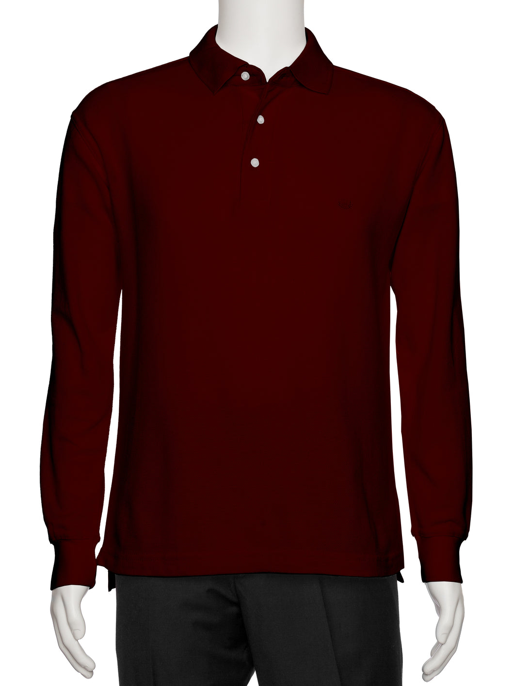 Men's Burgundy Solid Polo Shirt Classic Fit - Pique Chambray Collar- large sizes- Long Sleeve