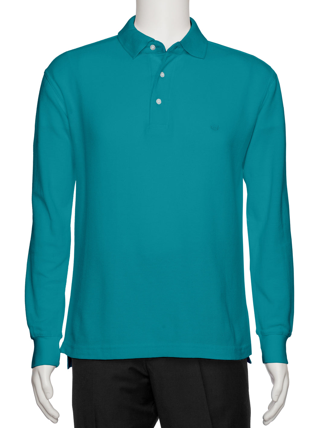 Men's Aqua Solid Polo Shirt Classic Fit - Pique Chambray Collar- large sizes- Long Sleeve