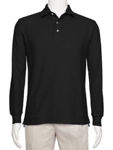 Load image into Gallery viewer, Men&#39;s Black Solid Polo Shirt Classic Fit - Pique Chambray Collar
