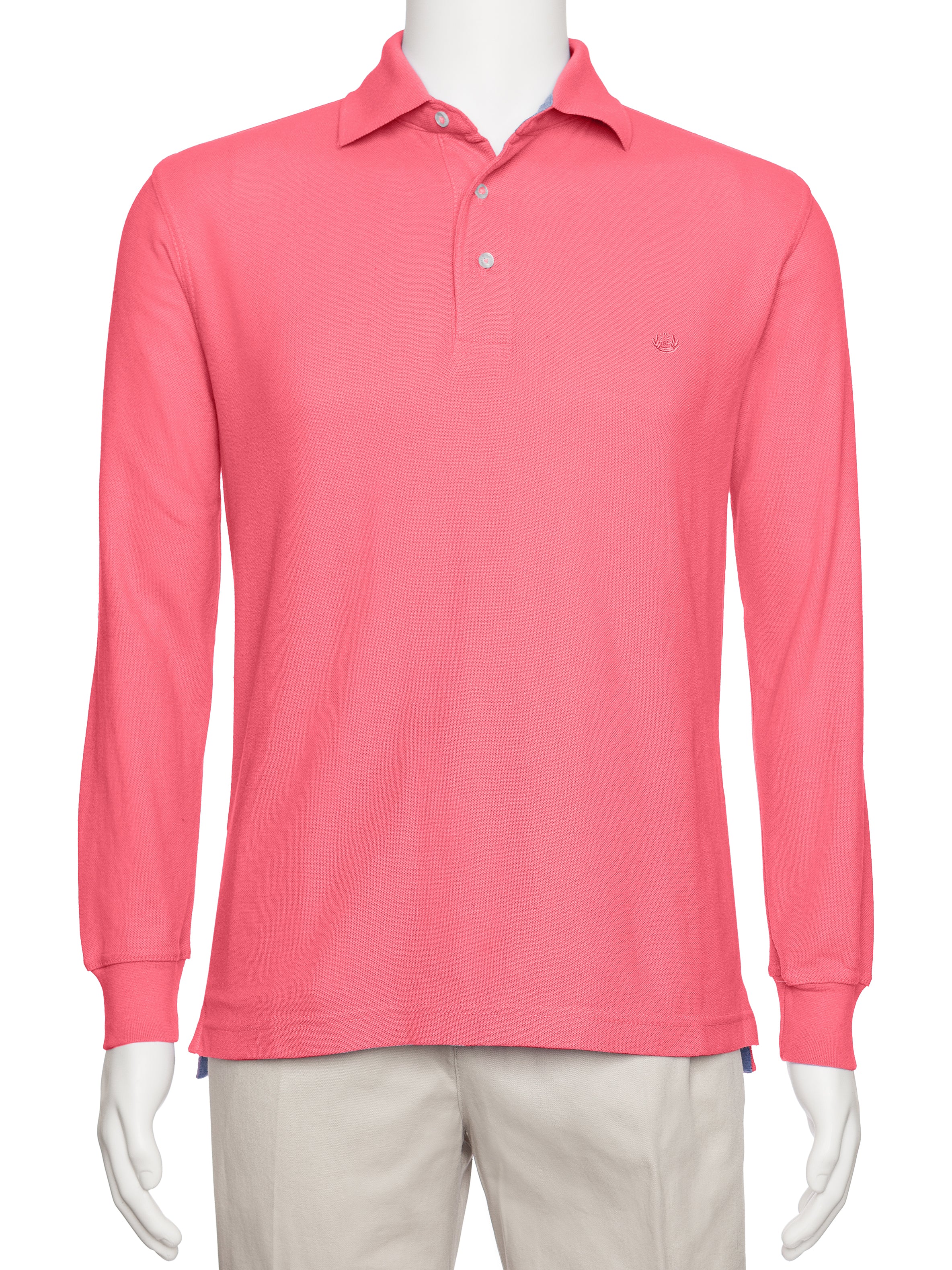 Men's Coral Solid Polo Shirt Classic Fit - Pique Chambray Collar- large sizes