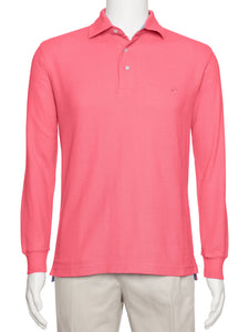 Men's Coral Solid Polo Shirt Classic Fit - Pique Chambray Collar