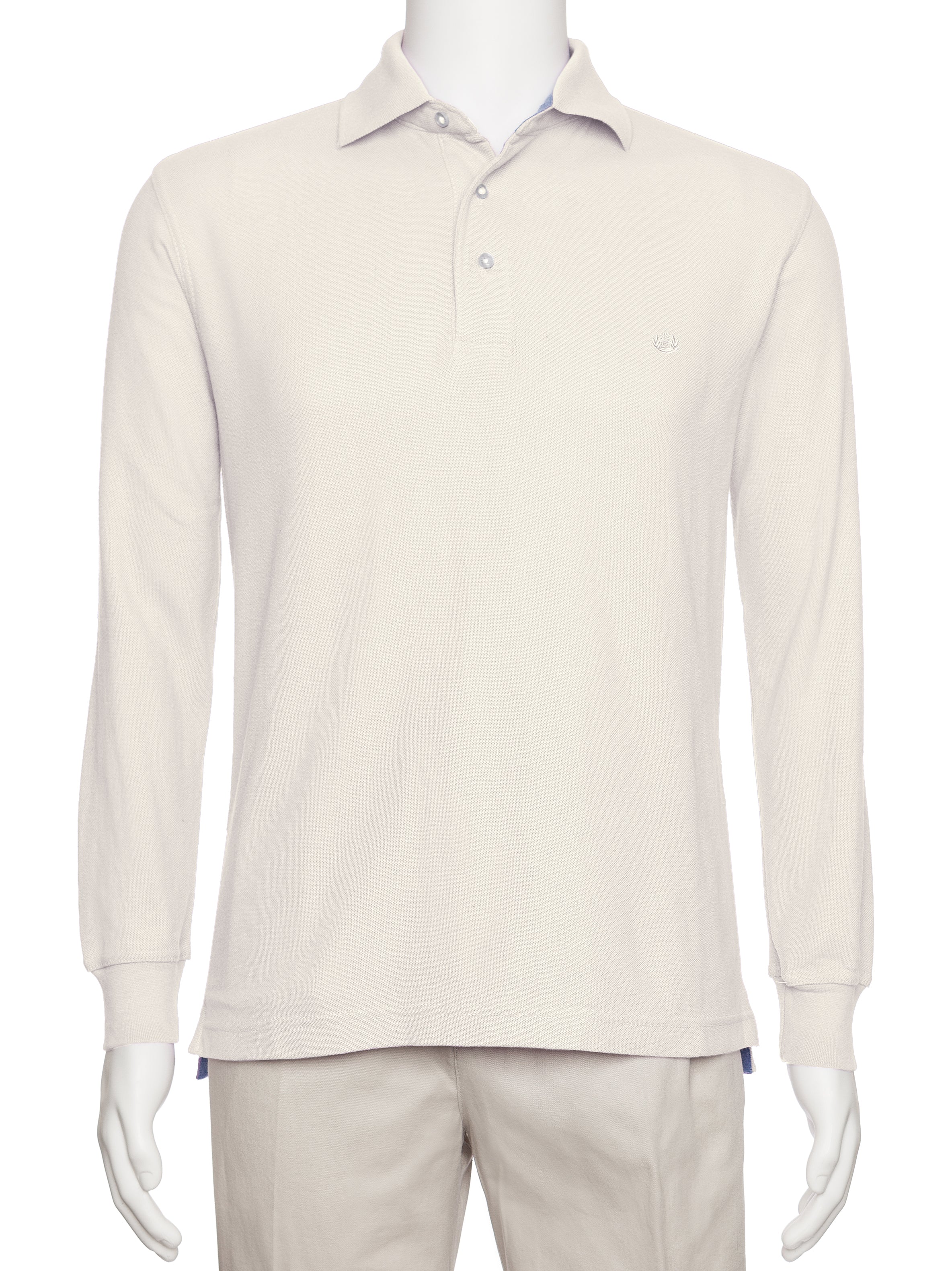 Men's Cream Solid Polo Shirt Classic Fit - Pique Chambray Collar