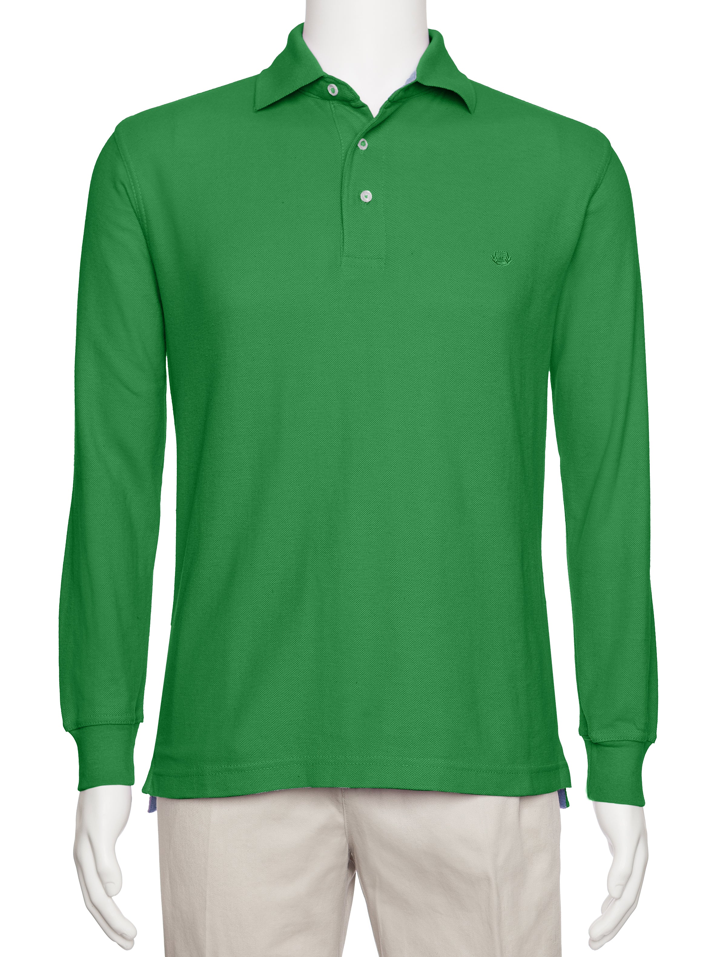 Men's Green Solid Polo Shirt Classic Fit - Pique Chambray Collar- large sizes