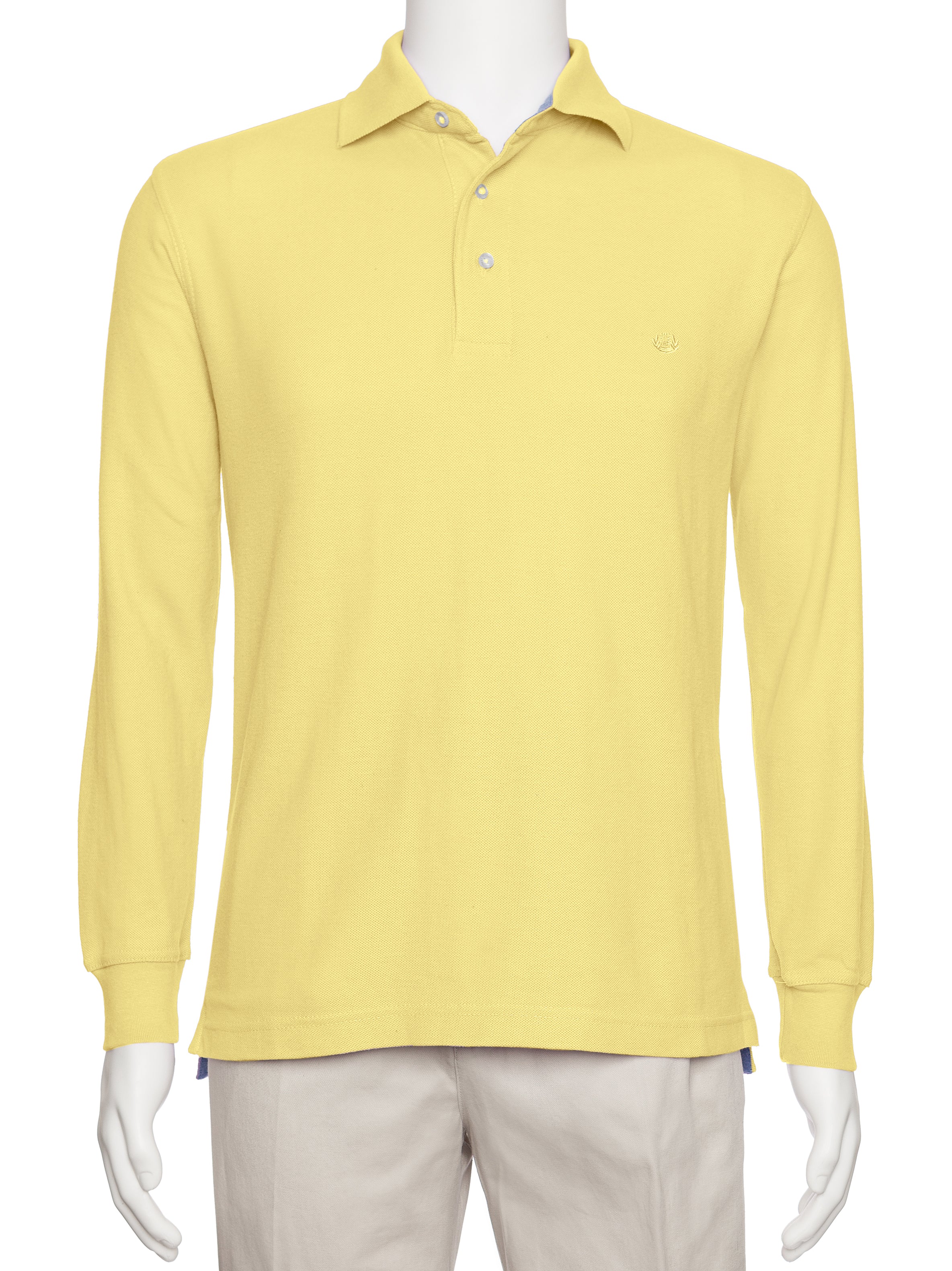 Men's Yellow Solid Polo Shirt Classic Fit - Pique Chambray Collar