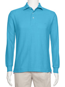 Men's Turquoise Solid Polo Shirt Classic Fit - Pique Chambray Collar- large sizes