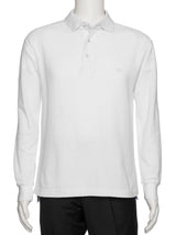 Men's White Solid Polo Shirt Classic Fit - Pique Chambray Collar- large sizes- Long Sleeve
